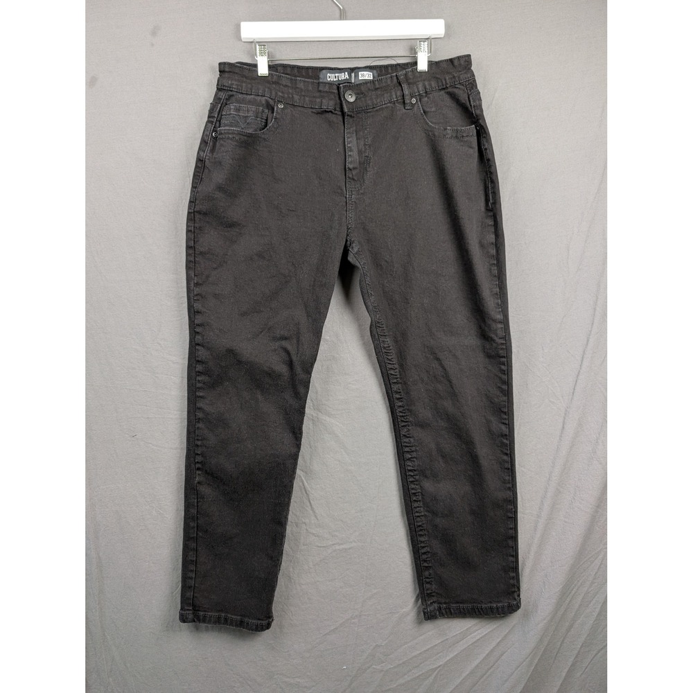 Cultura Mens Athletic Fit Black Denim Jeans 38x32 Stretch Casual Pants 3606‎
